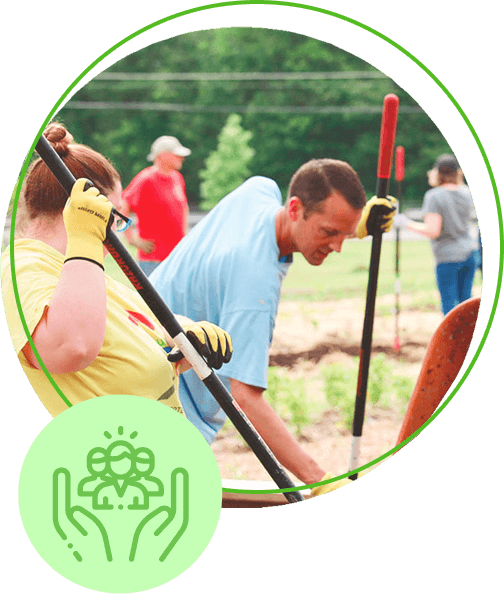 People from a community planting trees